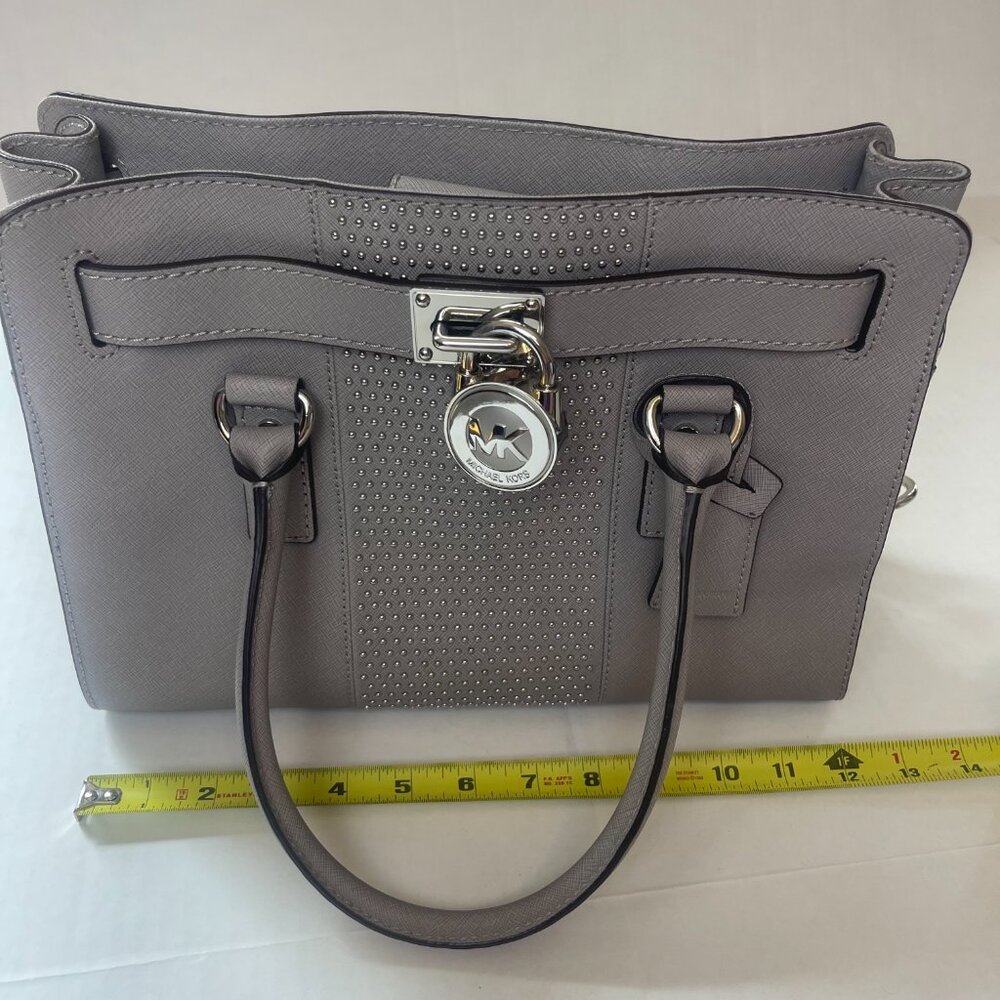 Michael Kors Hamilton EW Micro Stud Stripe Grey Leather Handbag - Picture 9 of 12